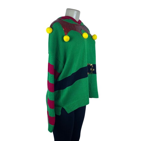 Hooked Up Women’s Green Ugly Christmas Sweater Knit Size XL - Picture 2 of 8